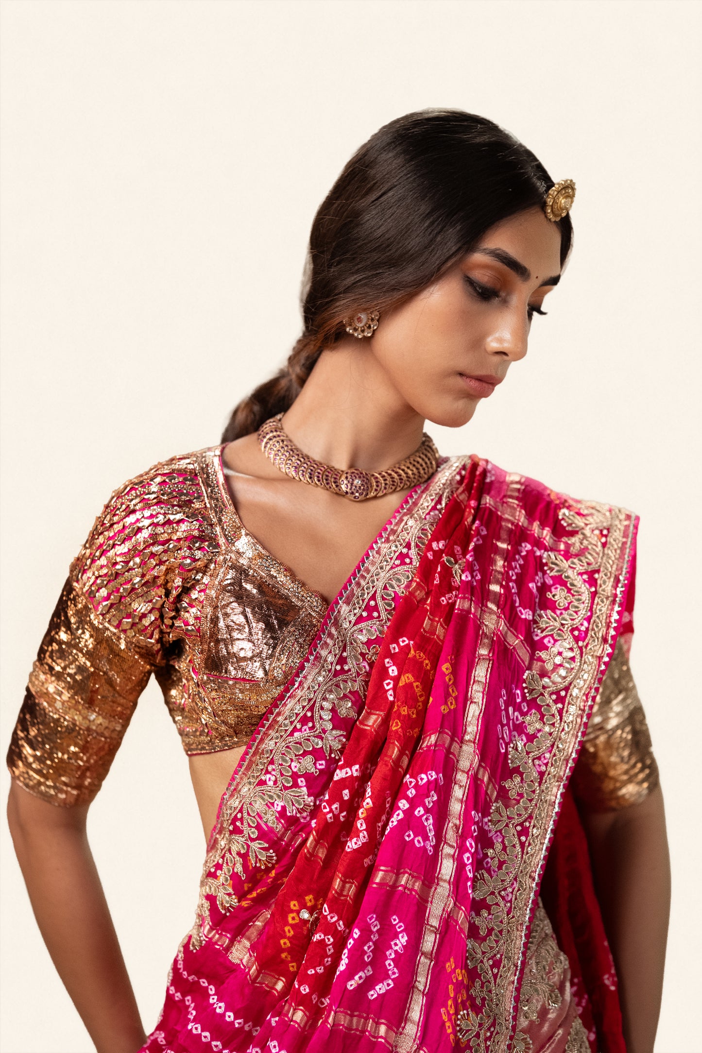 Red Gota Saree