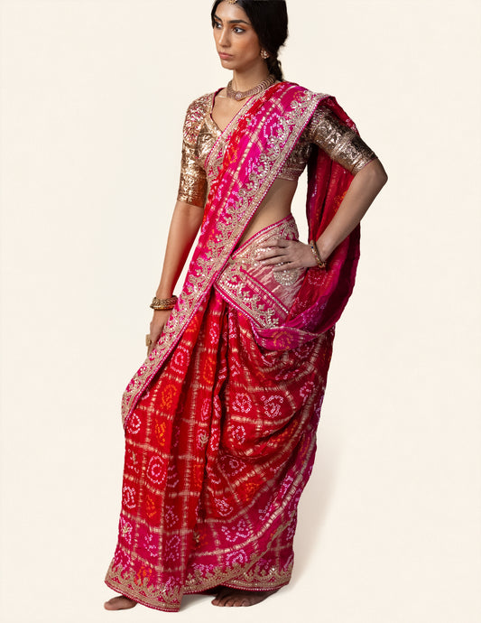 Red Gota Saree