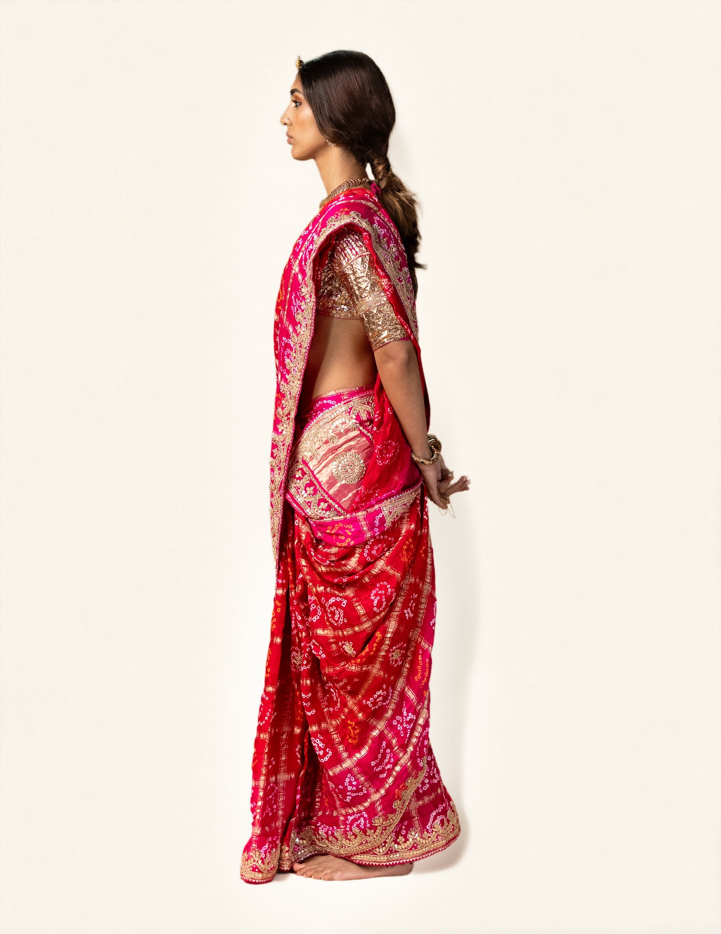 Red Gota Saree