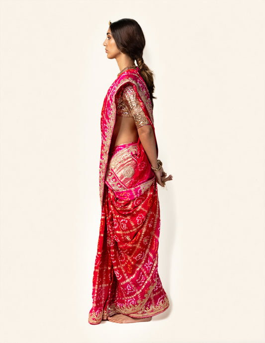Red Gota Saree